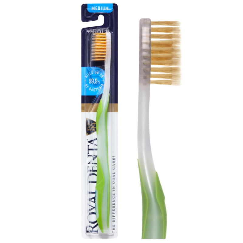 [AUSTRALIA] - Manual Toothbrush Medium for Adults, Floss Toothbrush with Gold, Green Royal Denta 
