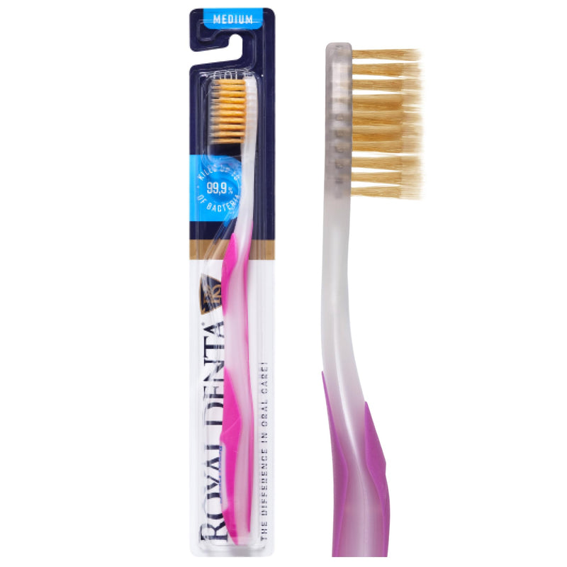 [AUSTRALIA] - Manual Toothbrush Medium for Adults, Floss Toothbrush with Gold, Pink Royal Denta 