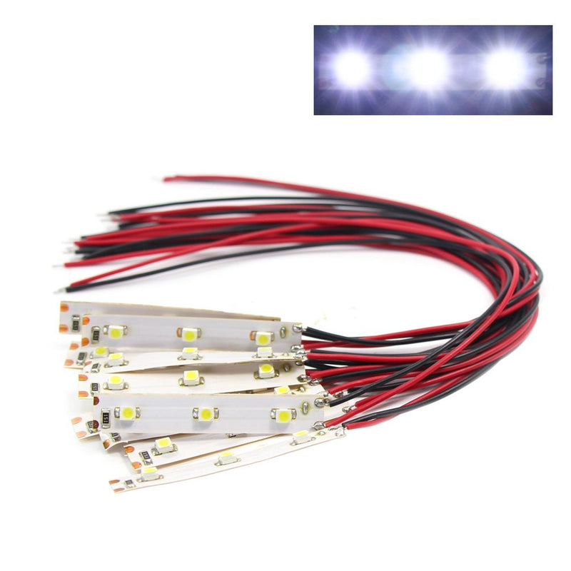 [AUSTRALIA] - Evemodel DD01W 3528 SMD LED 3-LED Lighting Lamp White with Cable 20 cm 9-18 V Pack of 10 