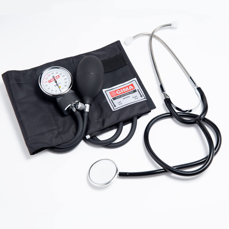 GIMA YTON Classic Aneroid Sphygmomanometer with Stethoscope, Nylon Strap with Velcro Fastening, Latex Free, Manual Adjustment, Bulb with Chrome Valve
