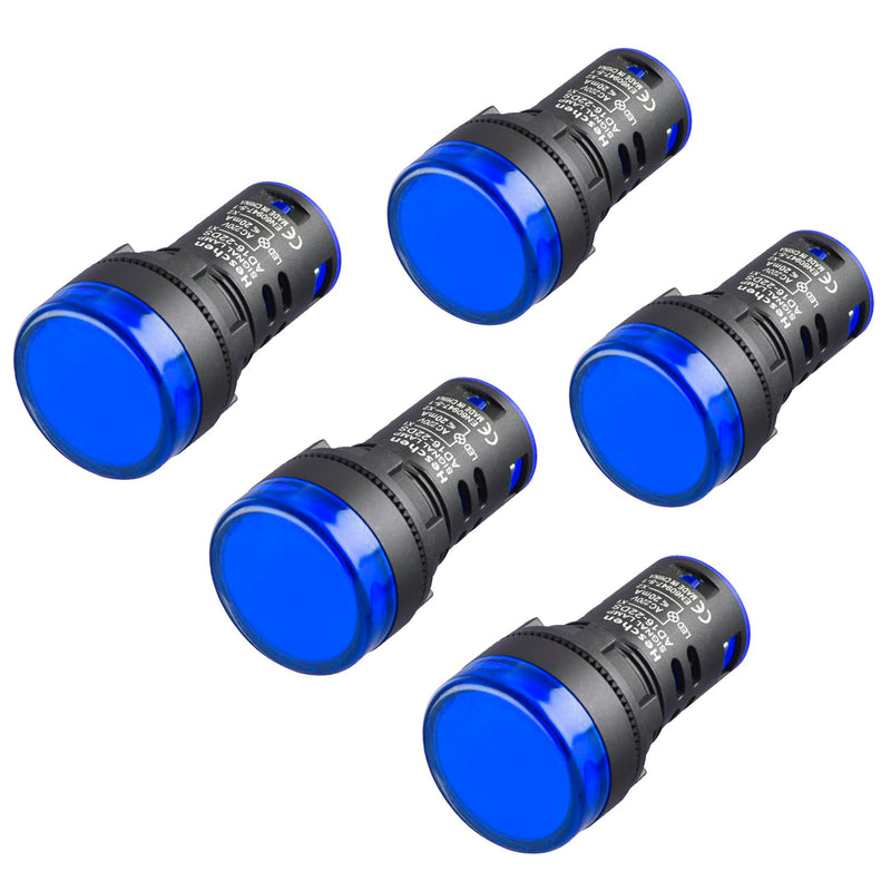 Heschen 22mm LED Indicator Light AD16-22D/S 220VAC 20mA Blue Light Color (Pack of 5)