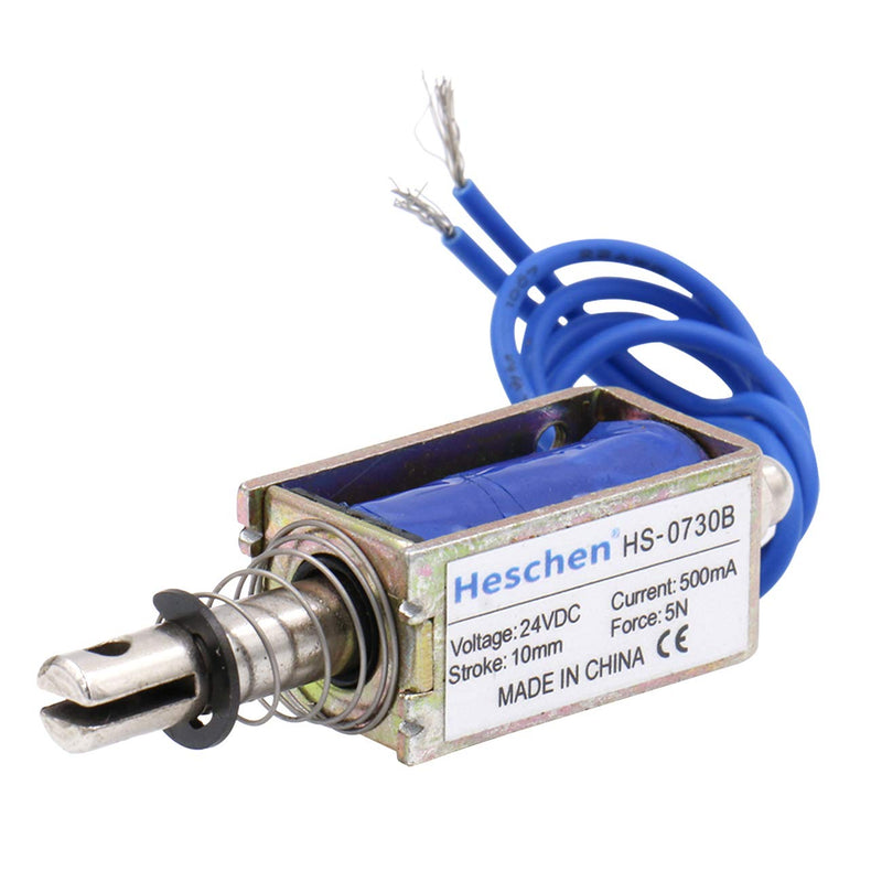 Hechen solenoid electromagnet HS-0730B DC 24V 500mA 5N 10mm stroke push pull type open frame