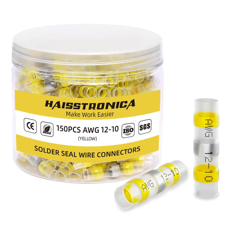 [AUSTRALIA] - haisstronica 150PCS Solder Seal Wire Connectors,Waterproof Wire Connectors, Heat Shrink Butt Connectors for Watercraft,Electrical,Electronics 12-10 Yellow AWG 12-10 Yellow 150 