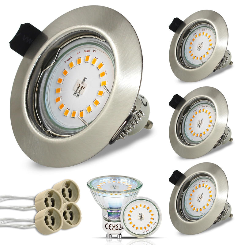 HiBay Set of 4 LED Recessed Spotlights GU10 Mounting Frame 5 W Warm White LED Spotlight 230 V Brushed Stainless Steel Round Includes GU10 Socket