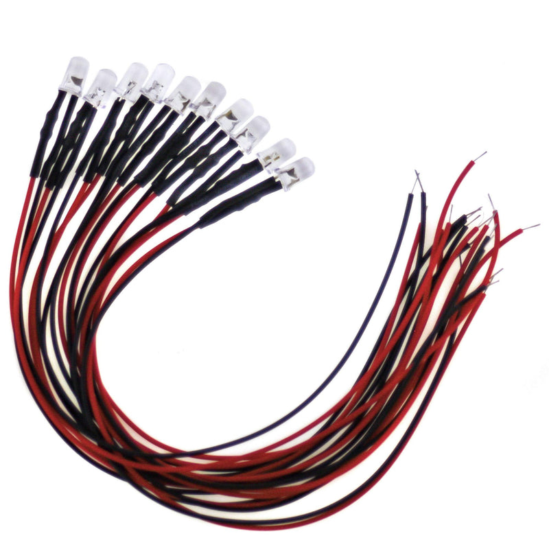 10 x 5 mm LED, 5 V, red, with 20 cm connection cable and integrated series resistor