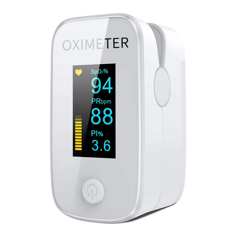 Finger Pulse Oximeter with Alarm, Ideal for Quick Oxygen Saturation (SpO2) Results, OLED Display, Simple Pulse Monitor for Adults, White YMB201