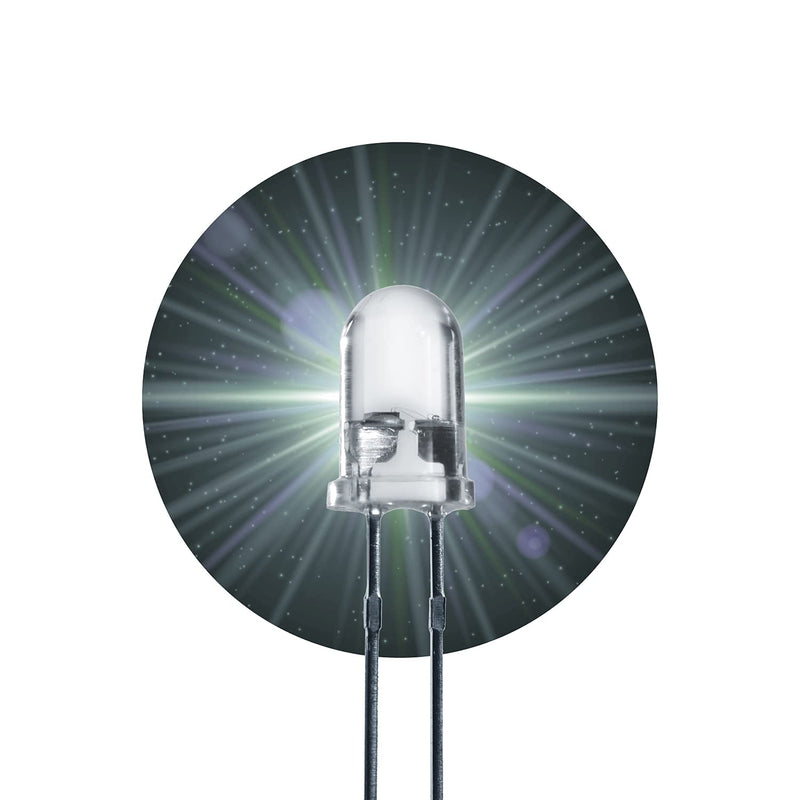 Lumetheus LED Light Emitting Diode 5 mm White Pack of 50 - Extra Bright Diodes 25,000 mcd - 3V LEDs with 2 Pins - for Car, PC, Boat, Caravan, Craft Kit, Repair & Running Light - 50,000 Hours Light 2-5 mm