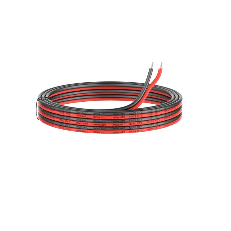 3.3 mm² 12 AWG Silicone Electric Wire Cable Connecting 10 Metres [5 Metres Black and 5 Metre Red] Soft and Flexible Made of Tinned Copper Wire High Temperature Resistance 200 Celsius 600 V 3.3 mm²/12AWG-5 metres
