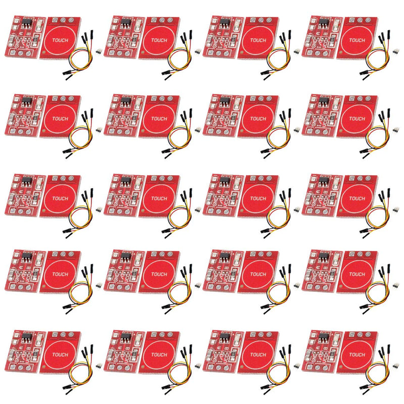 YOUMILE 20 Set TTP223 Capacitive Touch Switch Button Self Lock Module for Arduino with 30 Pin Header Black Yellow Red Dupont Line