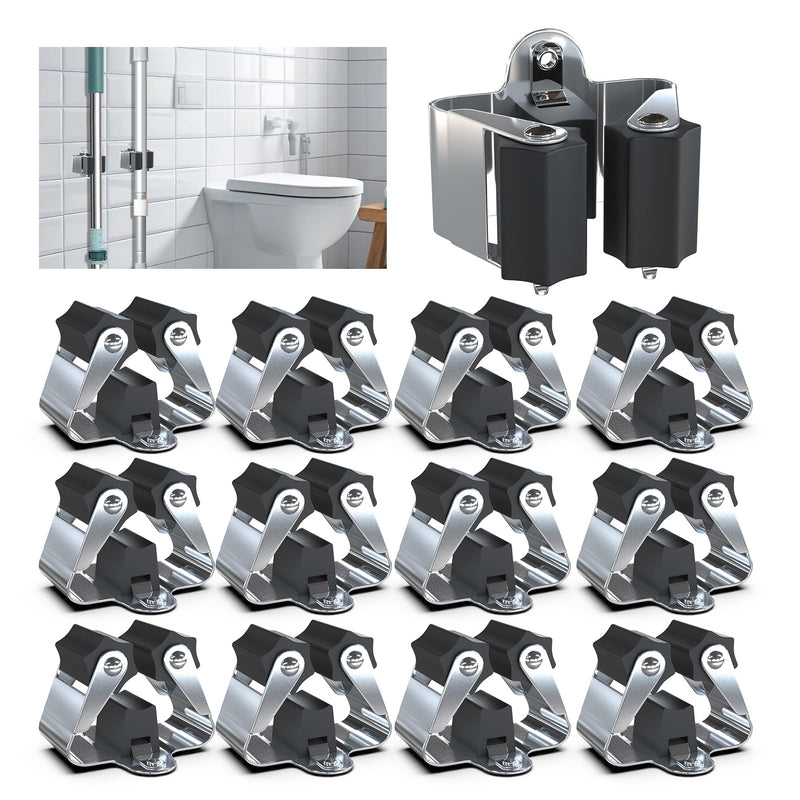 3-H Household Device & Garden Tool Holder, Wall Mount, Broom Holder For The Garden Shed & Garage, Broom Clamp for Doors, Walls, Up To 4 Kg 12 Black