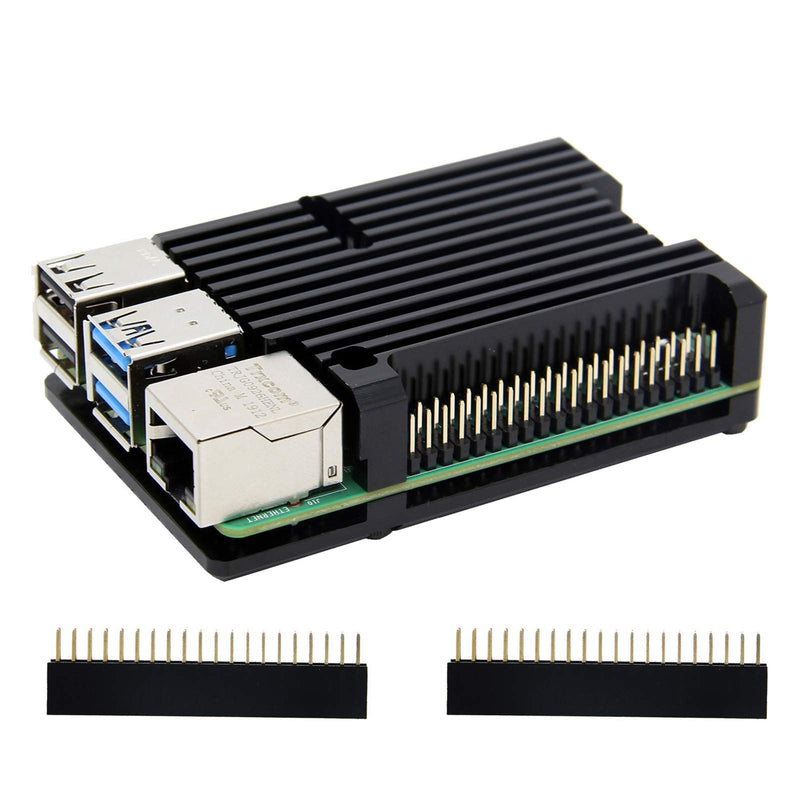 [AUSTRALIA] - Geekworm Raspberry Pi 4 Model B Armor Heatsink Fall/Raspberry Pi 4B Aluminium Alloy Passive Cooling Case with Dual Cooling Fan for Raspberry Pi 4 Model B Only Black 