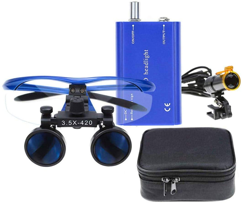 [AUSTRALIA] - BONEW 3.5X Surgical Binoculars Optical Glass Magnifier + 5W LED Headlight Powerful Light with Clip Type + Cloth Pouch DY-008 (Blue) Blue 