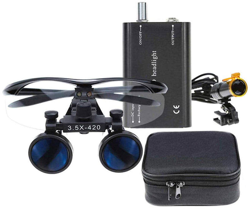BONEW 3.5 x Surgical Binocular Magnifiers Optical Glass + 5 W LED Headlight Powerful Light with Clip-On Type + Fabric Bag DY-008 (Black) black