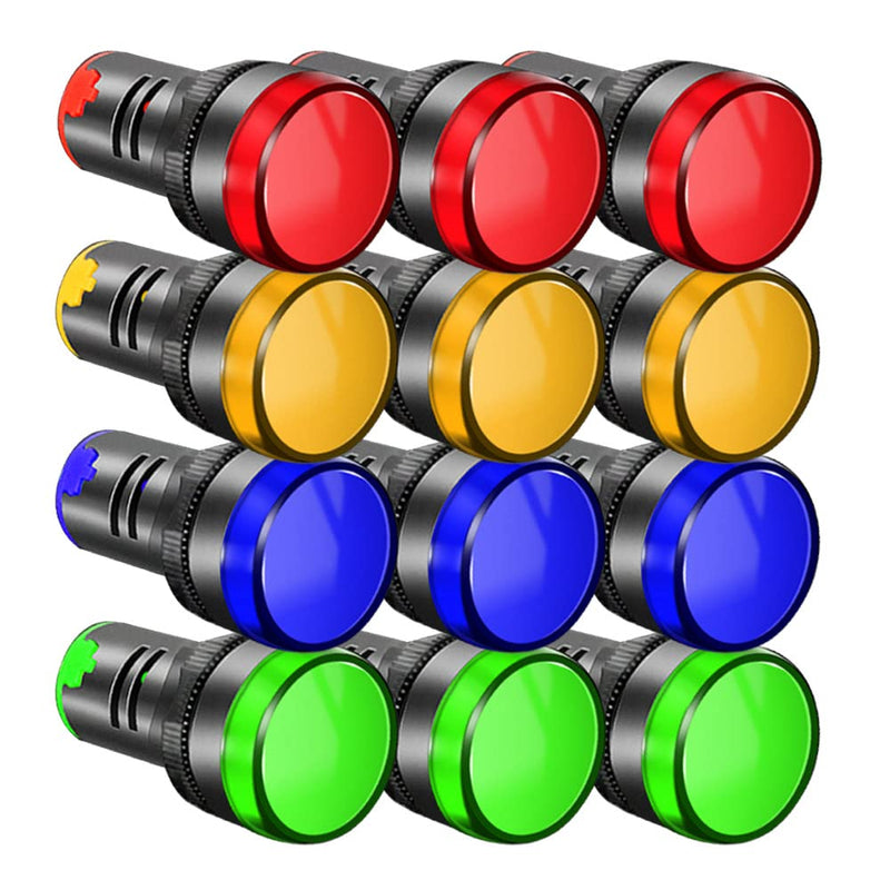Gebildet 12 Pieces AC220V-380V 22mm LED Indicator Signal Light Control Light, LED Indicator Pilot Signal Lamp, AD16-22D/S (Red/Yellow/Blue/Green, Each Color 3 Pcs) Mix E321
