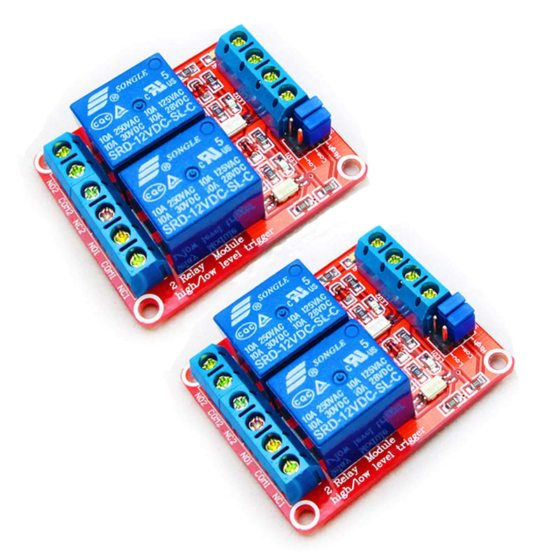 Hailege 2pcs DC 12V 2 Channel Relay Module with Insulated Optocoupler High and Low Level H/L Level Trigger Module Triggered by DC 12V