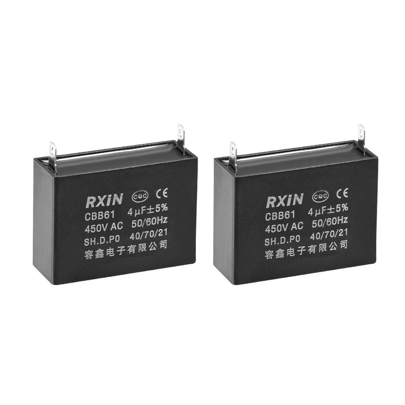 sourcing map A pack of 2 ceiling fan condenser film capacitors metallized for water pump motor generator CBB61 with plastic shell 2 wires 50/60Hz polypropylene