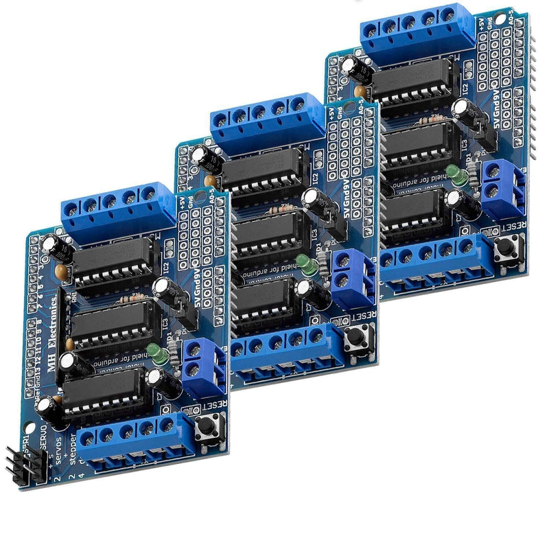 AZDelivery 3 x L293D Motor Driver Shield, 4-Channel Motor Driver Shield, Stepper Motor Driver, Stepper Expansion Board Compatible with Arduino, Includes E-Book!
