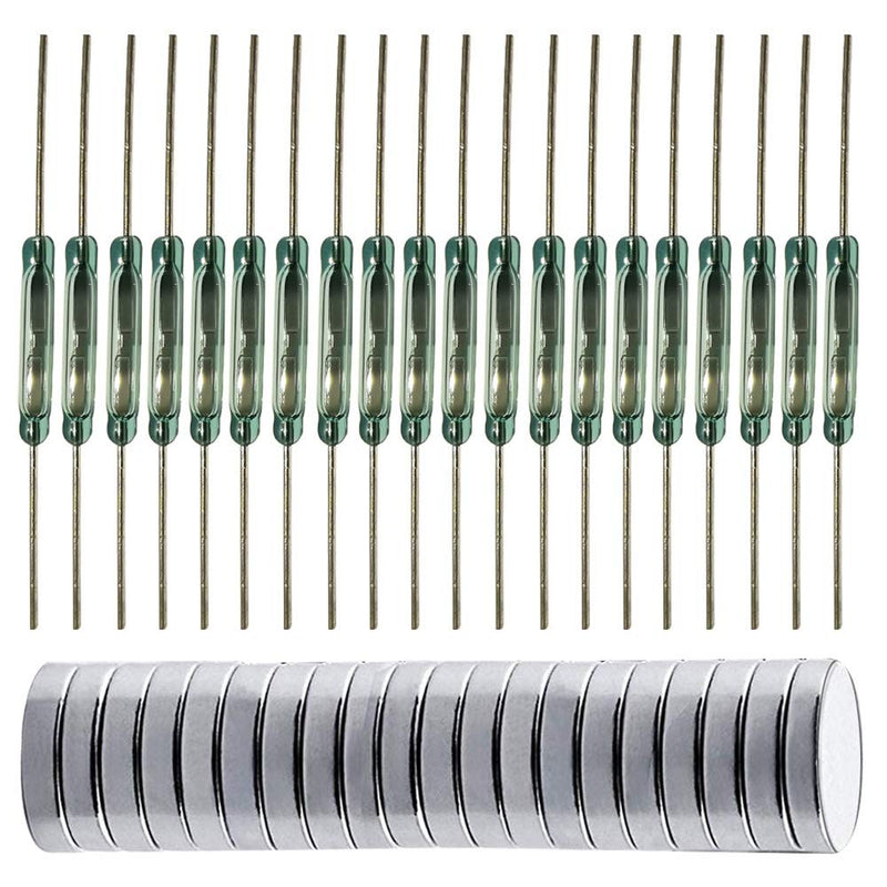 20pcs Glass Reed Switch Reed Contact Normally Open (N/O) Magnetic Induction Switch (2mm×14mm) with 20pcs Multi-Use Magnetic Sheet Transparent-E383