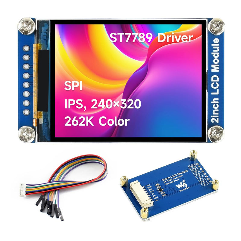 Waveshare 2inch LCD Display Module, Compatible with Raspberry Pi/Pi zero/Arduino/Esp32, with ST7789 Driver, 262K Color, IPS Screen, 240×320 Resolution, SPI Interface