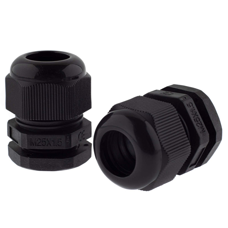 SeKi 10 x Cable Glands M25 9-17 mm, Waterproof IP67 Metric Cable Gland, Black (RAL9005), Suitable for PG16 2-black