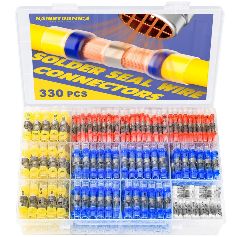 [AUSTRALIA] - 330PCS Solder Seal Wire Connectors-haisstronica Marine Grade - Heat Shrink Butt Connectors-Self Solder for Electrical,Stereo(30Yellow 80White 110Red 110Blue) 330PCS 