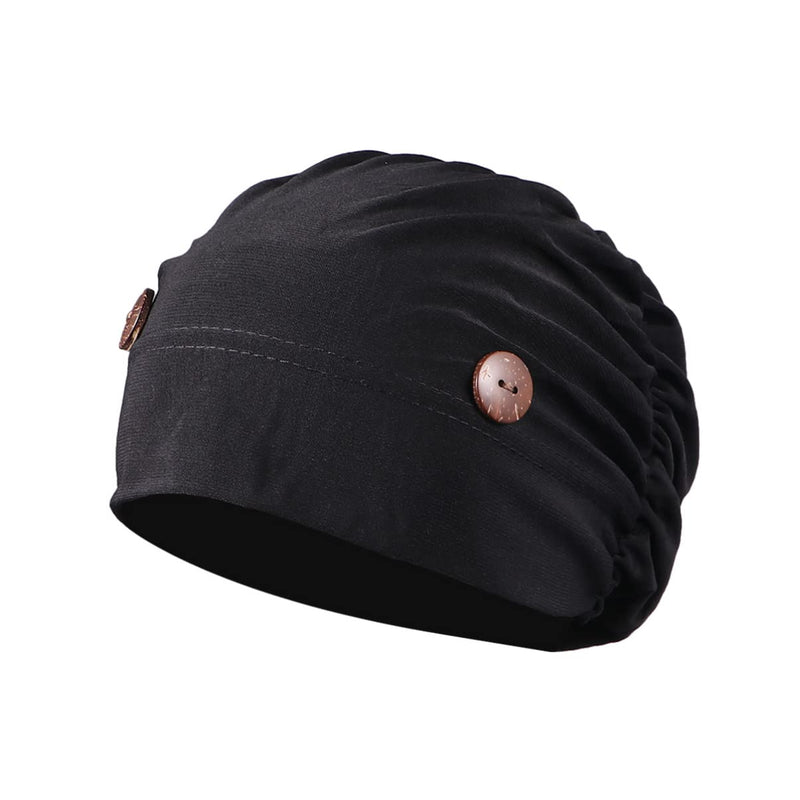 iplusmile Chemotherapy Hat with Buttons Turbans Hat Chemo Hat Headwear Sleep Cap Headwrap Cancer Slouchy Hat Peeling Hat Bouffant Hats for Women Black M