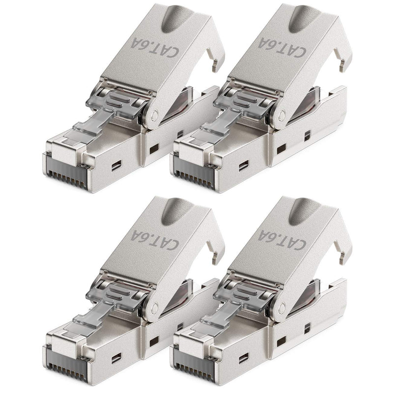 deleyCON 4x CAT 6a Network Connector RJ45 with LSA Connection for Rigid Installation Cable Shielded 10 Gbit/s LAN Cable Network Cable Connector CAT6a Metal Housing 4 pcs.