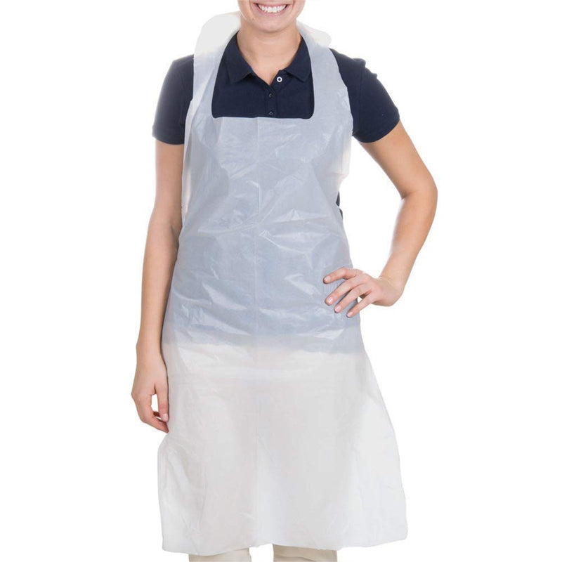 [AUSTRALIA] - FSSTUD Pack of 10 White Plastic Disposable Aprons Cooking Apron PE Aprons Butcher Apron for Cooking Cleaning Drawing, White 