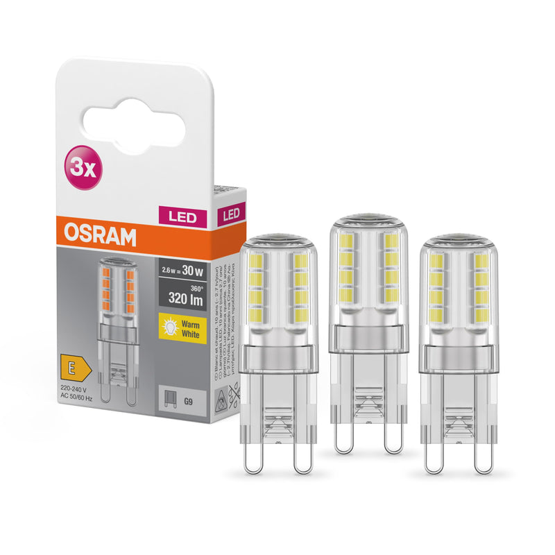 Osram Base LED PIN Bulb with G9 Socket, 2.60 W, Replacement for 30 W Bulb, Warm White (2700 K), Pack of 3 30w Replacement 3 count (pack of 1) Not dimmable
