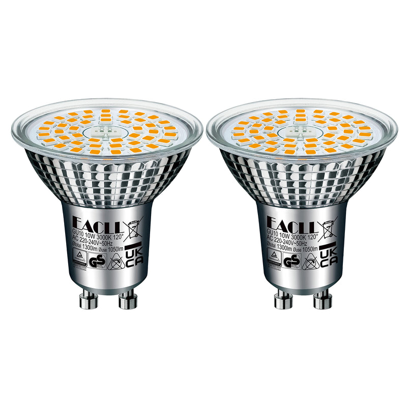 EACLL GU10 LED Warm White 10 W Replaces 140 W Halogen Bulbs, Pack of 2, 1050 Lumen 3000 K Bulbs, AC 230 V Flicker-Free Spotlight, Beam Angle 120 Degree Spotlight, Non-Dimmable Reflector Lamps 10 W 3000 K Warm White Light 2 Stück (1er Pack)