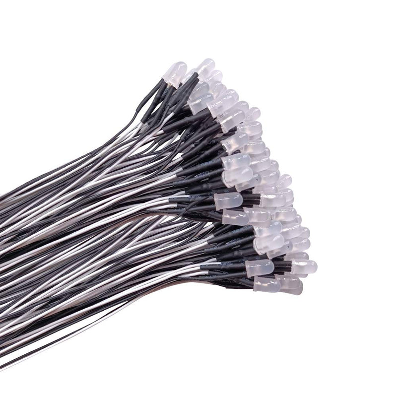 [AUSTRALIA] - YIXISI Pack of 100 Pre-Wired LED, 12 V 5 mm Prewired Diode Light, Diffuse Emitting Light Diode Multi Colours Assorted Light, 20 cm (White) Cool White-100 