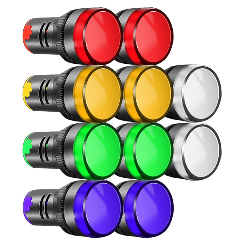 Gebildet Pack of 10 22 mm Indicator Light AC/DC 12-24 V LED Flush Panel Mount (Red/Green/Blue/Orange/White, Each Colour Pack of 2) Mix E594