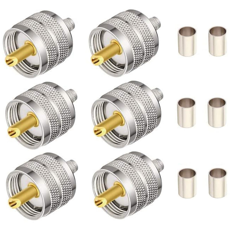 Greluma 6 x UHF PL-259 Male Crimp Coaxial Adapter RF Connector for RG58 / U LMR195 Coaxial Cable Compatible with Amateur Radio