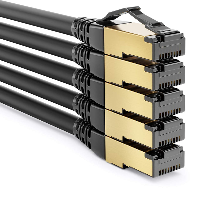 deleyCON 5 x 2 m CAT8.1 Patch Cable, Network Cable, Data Cable, S/FTP PIMF, 2000 MHz, 40 Gbit, RJ45, LAN DSL Cable, CAT.8 Ethernet Cable, RJ45 Connector, Black