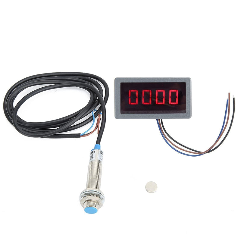 Agatige 220V AC Tachometer, 10-9999 Digital Speed Meter LED Display Panel Inductive Hall Effect Sensor