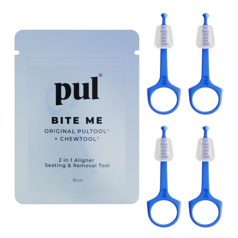 [AUSTRALIA] - PUL Pack of 4 Reusable 2-in-1 Aligner Seating Chewie & Removal Tool — Compatible with Invisalign, Removable Braces, Retainers, Trays – Easy-to-Use Remover & Chew, Dental & Oral Hygiene Care – Blue 4 Pack 