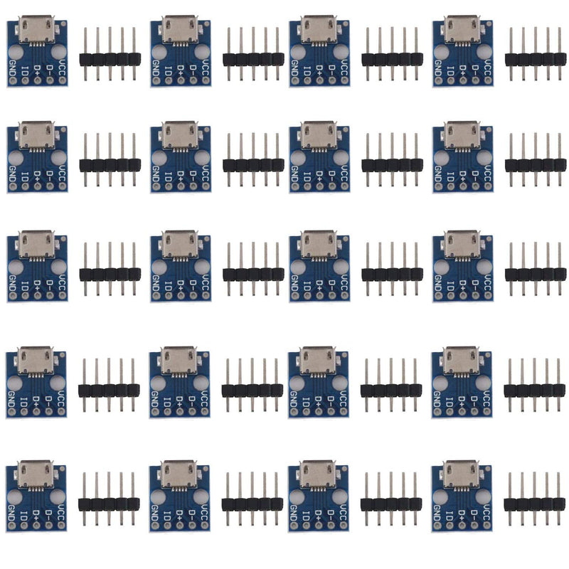 [AUSTRALIA] - RUNCCI-YUN Pack of 20 USB to DIP Adapters, 2.54 mm Micro USB Socket, 5-Pin B-Type, PCB Converter Module Board, for DIY USB Power Supply/Breadboard 