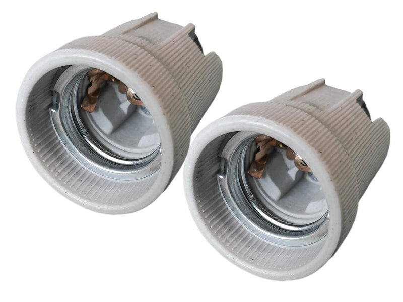 LEDLUX 2 Pack E27 Ceramic Lamp Holder with Screw Terminals for Electric Wires and Iron Hooks for Hanging Construction Site Insert