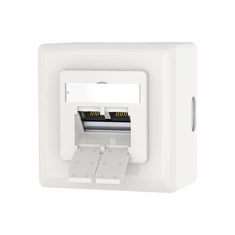 VCELINK Universal Network Socket Cat6A, 2 x RJ45 Port LAN Socket, Data Socket Surface-Mounted or Flush-Mounted - Shielded, 10 Gigabit Ethernet Network RJ45 Socket, POE, CAT7 CAT6 CAT5, White 2 port - 1 piece