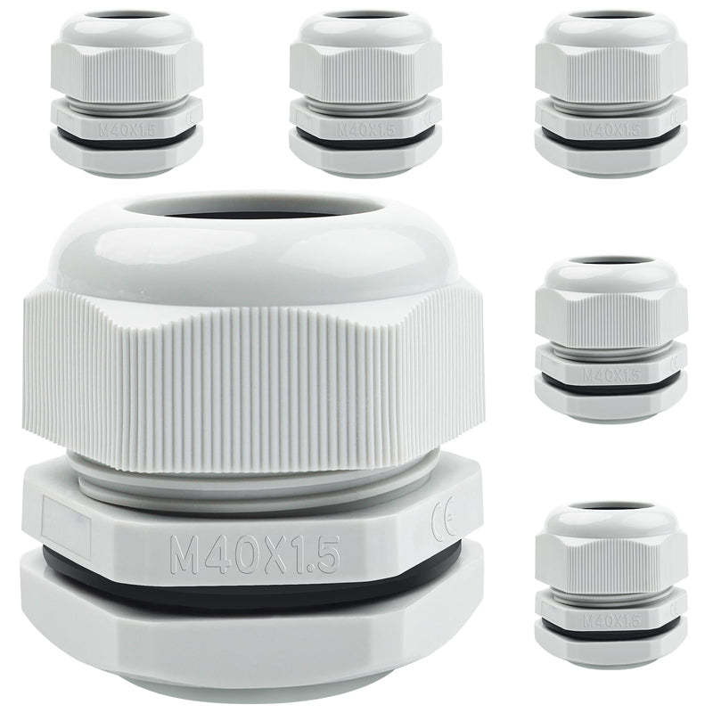 Pack of 6 Cable Glands M40 x 1.5, Bolatus Grey Cable Grommet IP68 Waterproof Fire Prevention Cable Glands with Locknut for Cable Guide M40 x 1,5