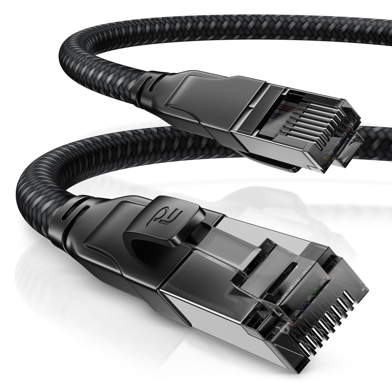 CSL CAT8.1 Network Cable 40 Gbits - 2 m - Cotton Jacket - Black Series - LAN Patch Cable RJ45 - CAT8 Gigabit Ethernet Cable - 40000 Mbits - S/FTP PIMF Shielding - Compatible with CAT6 CAT7 2,0m A: Round