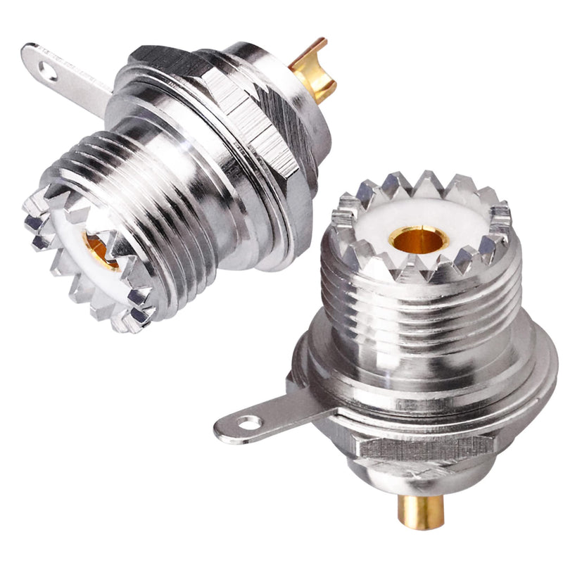 2PCS UHF SO239 Bulkhead Female Coax Connector, PL259 Panel Chassis Mount Flange Solder Cup Coaxial Connector Coax Antenna Adapter for Coaxial Cable, CCTV, WiFi Radios UHF Female Cup