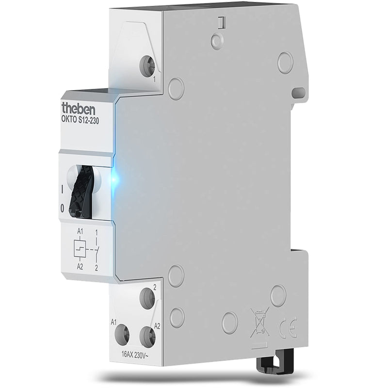 [AUSTRALIA] - Theben 3120120 Okto S12-230 Impulse Switch, Impulse Relay, 230 V, Electromechanical, DIN Rail, DIN Rail, 1 N/O Contact, LED up to 200 W, Light Control (Pack of 1) Pack of 1 