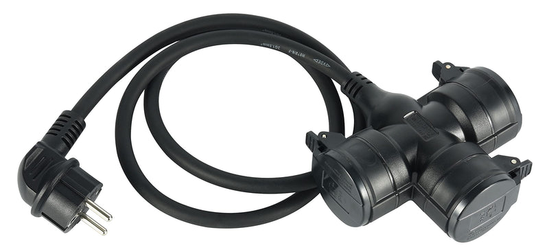 Electraline 55095 Construction Site Extension Cable 1.4 m Cable H07RN-F3G1.5 with Triple Rubber Coupling IP44 for Outdoor Use, Black, Triple Verdreifachen