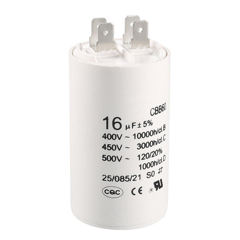 sourcing map CBB60 Operating Capacitor 16uF 450V AC Double Insert 50/60Hz Cylinder 75 x 37 mm White for Air Compressor Water Pump Motor