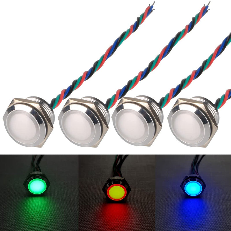 GUUZI 4pcs 12V-24V RGB Triple (Red Green Blue) Metal LED Indicator Light 19 mm Waterproof Signal Lamp with Cable Red/Green/Blue-19 Mm