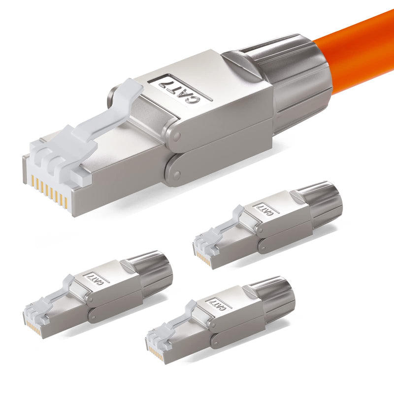 HB-DIGITAL 4x CAT 7 RJ45 Connector Network Connector for Rigid LAN Cable Installation Cable Ethernet - Tool-Free LSA - 10 Gbit/s AWG 22-24 Fully Shielded STP 50μ Gold-Plated Contacts 4 pcs. CAT. 7 US