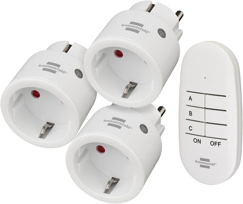 Brennenstuhl Comfort-Line Mini 3+1 Remote Control Socket Set of 3 (Indoor Use with Handheld Transmitter and Increased Touch Protection) White 3 Mini-Funksteckdosen 3 mini radio sockets Single