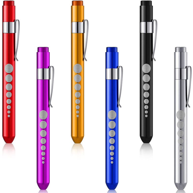 [AUSTRALIA] - Mudder 6 Pieces Pen Light Included Batteries Reusable LED Penlight Pupil Gauge Warm Light Pen Reusable Penlights for Home Care Daily Care, (Black, Red, Blue, Purple, Gold and Silver) 