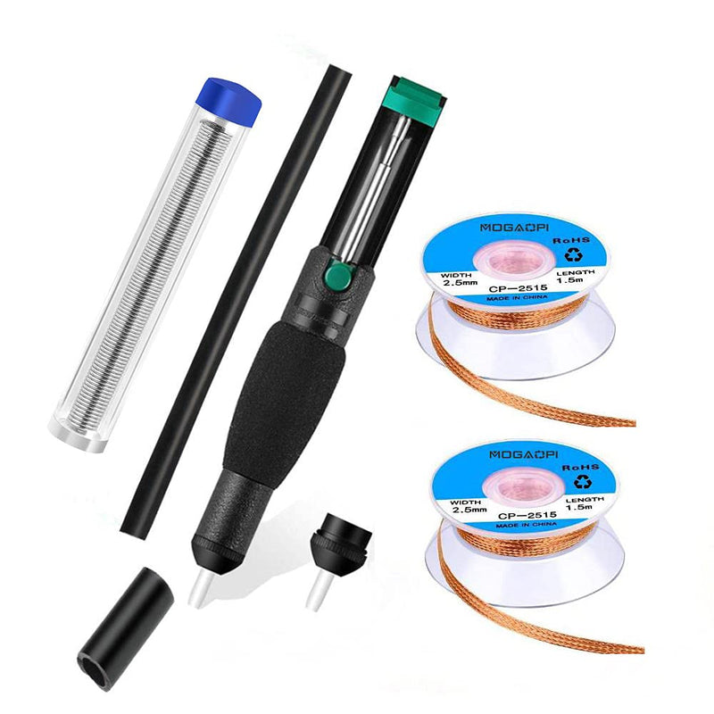 Desoldering Wick, Desoldering Pump, Solder Sucker, Solder Wick, 2pcs Solder Braid (2.5mm Width, 1.5m Length) Solder Wire, Replacement Tip, Desoldering Vacuum Pump Solder Removal Tool 6 in 1 Kit